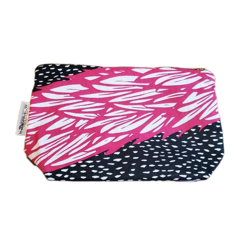 Elizabeth‎ Arden Zip Makeup Pouch Sparrow Society African Print Bag Pink Black